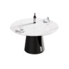 53.15" Modern Artificial Stone Round Carbon Steel Base Dining Table, Can Accommodate 6 People - White / Black - Image 3