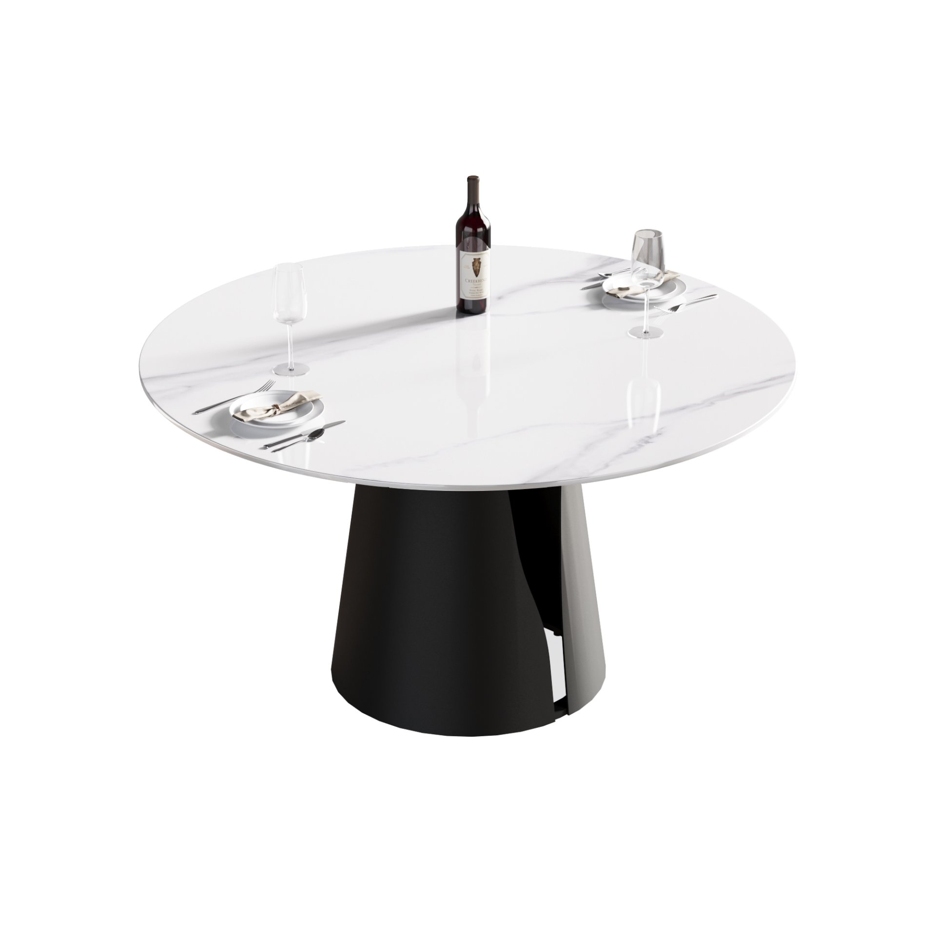 53.15" Modern Artificial Stone Round Carbon Steel Base Dining Table, Can Accommodate 6 People - White / Black - Image 3