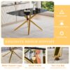 Luxurious Marble Patterned Dining Table With en Metal Fork Legs, Tempered Glass Top - Black / Gold - Image 7