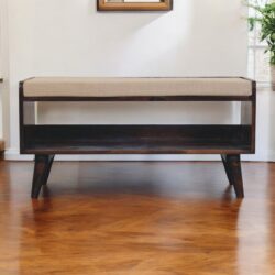 Bench With Mud Linen Seat Pad - Walnut