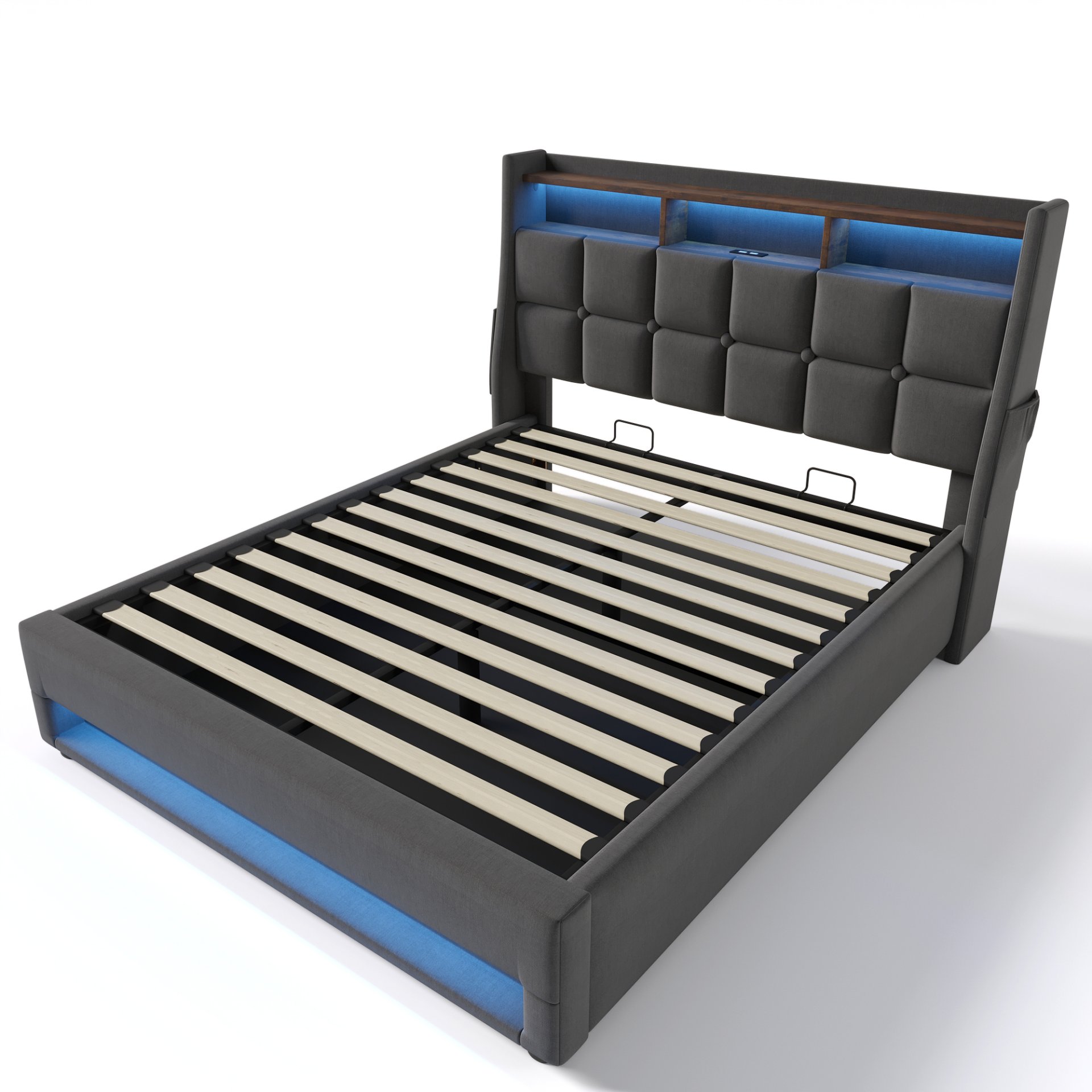 Full Size Upholstered Platform Bed With A Hydraulic Storage System, LED And USB Charging (Without Mattress) - Gray - Image 11