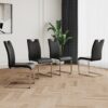 Modern Dining Chairs With Faux Leather Padded Seat Dining Living Room Chairs Upholstered Chair With Chrome Metal Legs Design Side Chairs (Set of 4) - Black / Silver - Image 3