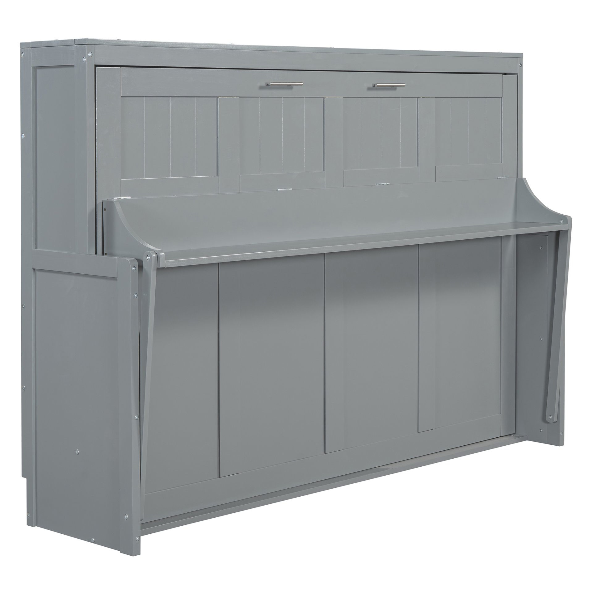 Full Size Murphy Bed With Hydraulic Lift & Desk Design - Gray - Image 5