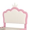 Twin Size Upholstered Princess Bed With Crown Headboard, Twin Size Platform Bed With Headboard And Footboard - White / Pink - Image 6