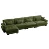 Modern Velvet L Shaped Sectional Cloud Sofa Convertible Deep 4 Seater Modular Couch With Bolstered Armrests - Olive Green - Image 11