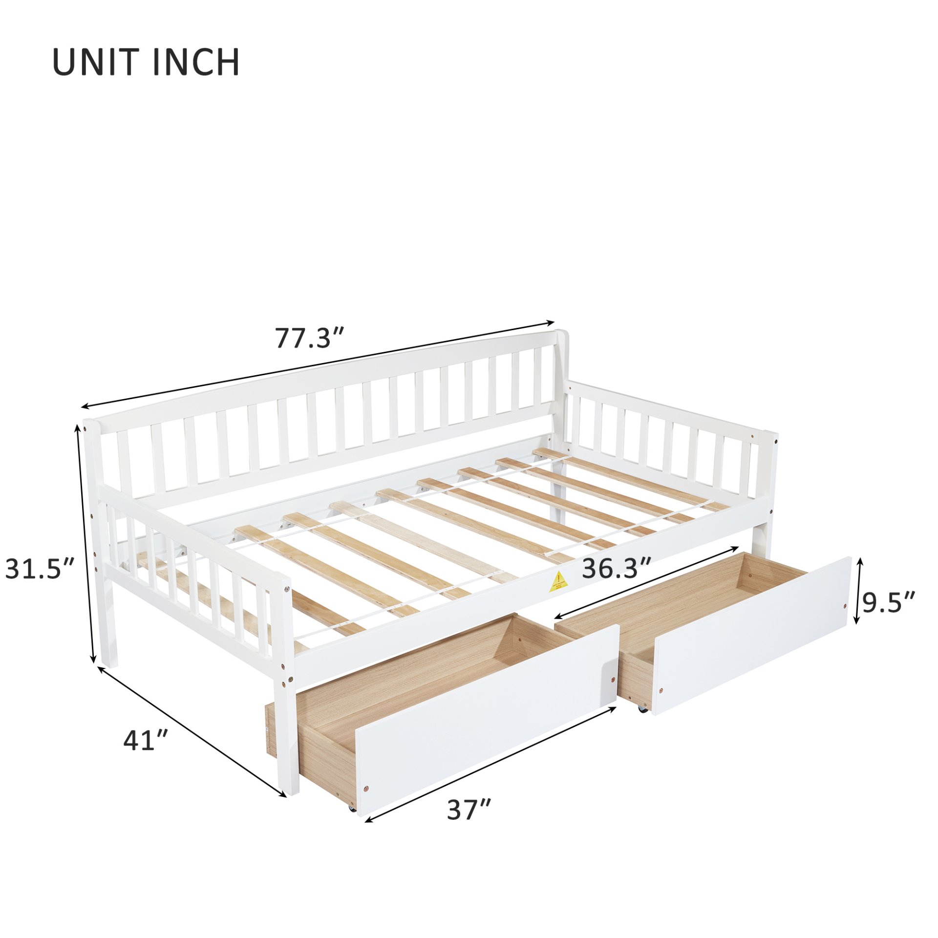 Twin Size Pine Wood Daybed With Two Storage Drawers, Sofa Bed With Bed Platform Of 10 Support Slats - White - Image 9