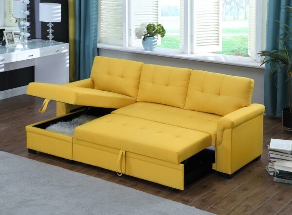 Lucca - Linen Reversible Sleeper Sectional Sofa With Storage Chaise - Yellow