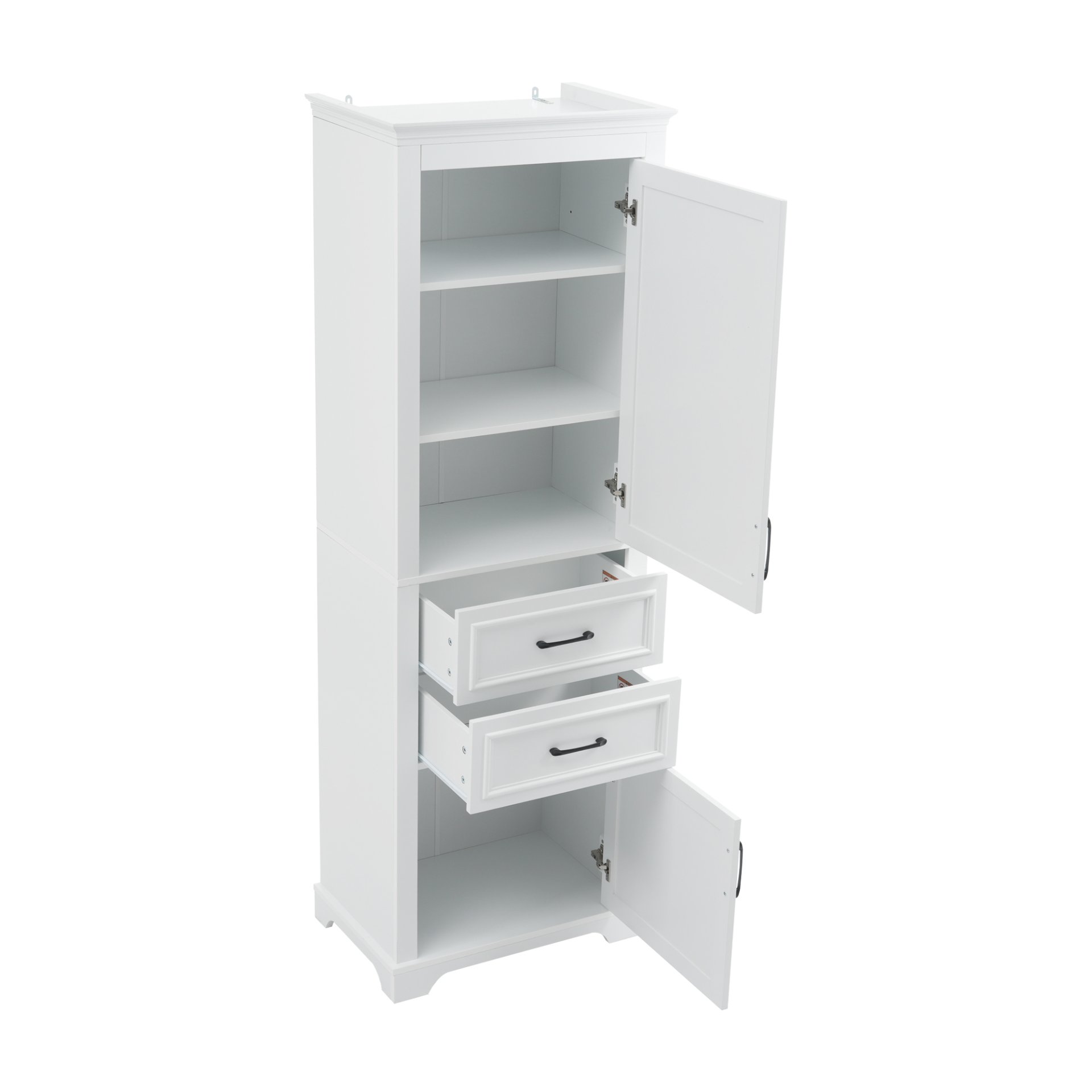 Freestanding Bathroom Vanity Tall With Damping Hinge Doors, Adjustable Shelves - White - Image 12