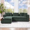 Elegant Chenille L Shaped Sofa With Wooden Storage Compartment - Green - Image 3