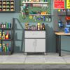 Sturdy And Durable Metal Tool Cabinet For Garage With Wheels Mobile Heavy Duty Storage Cabinet With 1 Drawer And 2 Locking Doors - Black - Image 7
