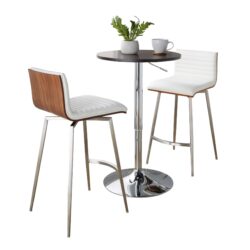 Mason - 3 Piece Swivel Mid-Century Modern Counter Height Dining Set With Adjustable Table - Chrome / Brown / White