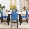 5-Piece Counter Height Dining Table Set With One Faux Marble Top Dining Table And Four Velvet Upholstered Chairs - Blue - Image 10