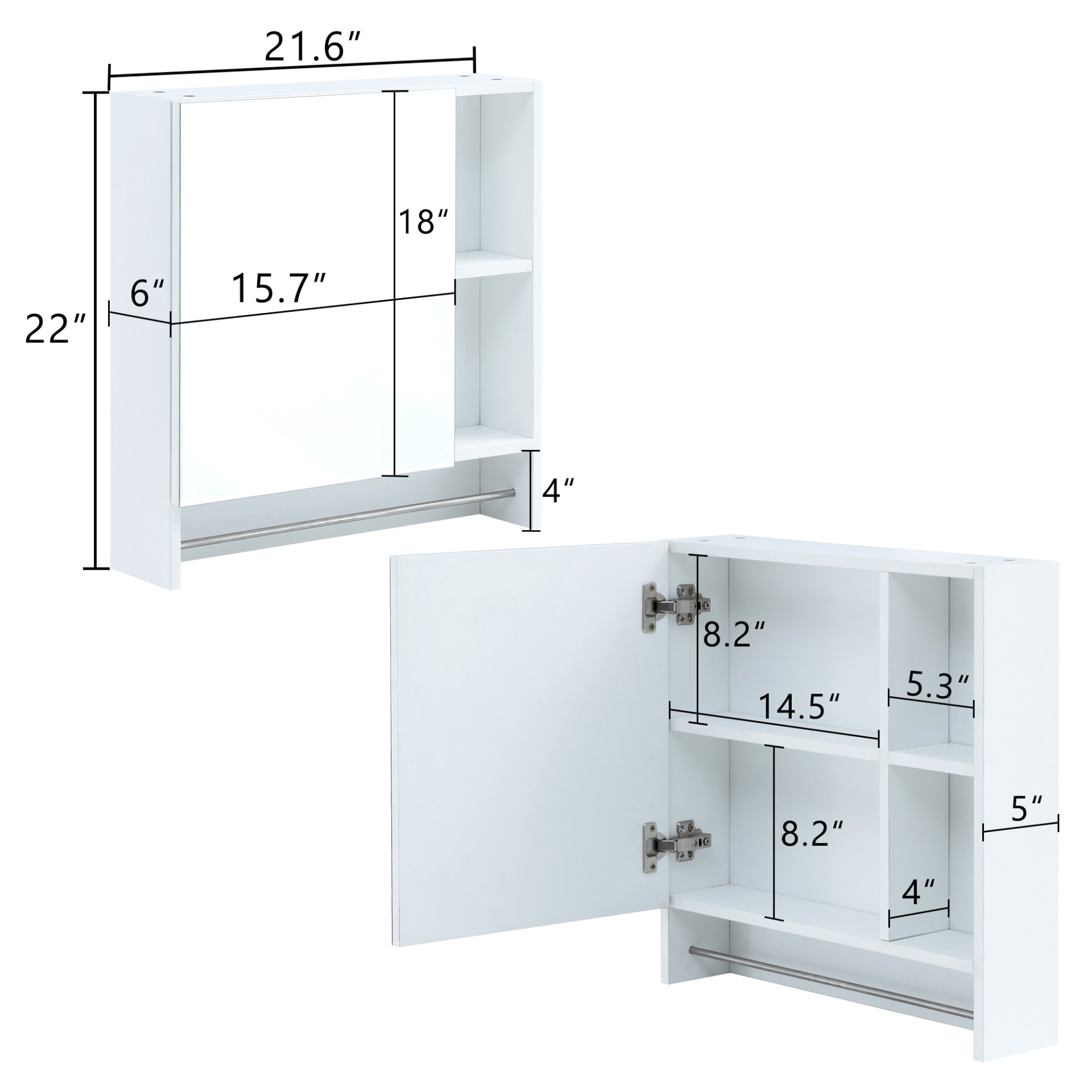 Wall Mounted Bathroom Storage Cabinet With Mirror Door, Medicine Cabinet, Over The Toilet Storage Cabinet With Shelves And Towel Rack - White - Image 3