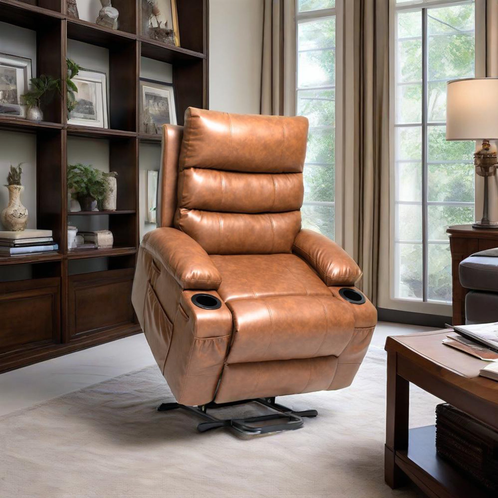 Electric Power Lift Recliner Chair Sofa, Vibration Massage, And Cup Holders - Brown - Image 4