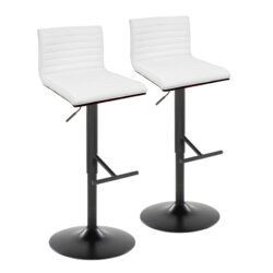 Mason - Contemporary Adjustable Barstool With Swivel With Straight T Footrest (Set of 2) - Black / Walnut / White
