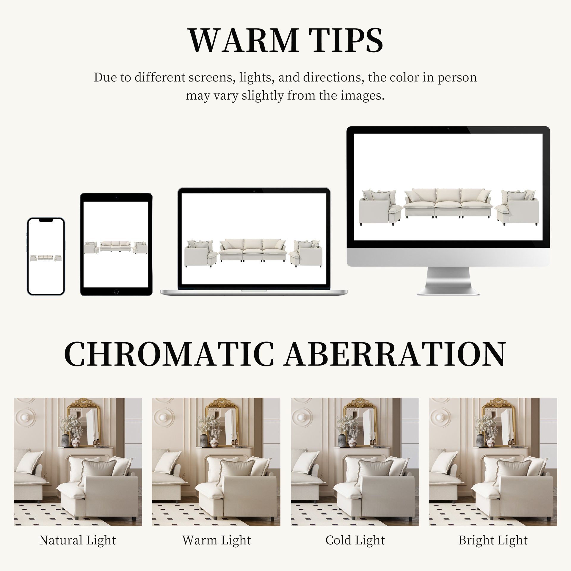 3 Piece Living Room Set Modular Sectional Couch Upholstered 3 Seater Sofa & 2 Armchairs 5 Seat - Beige - Image 6