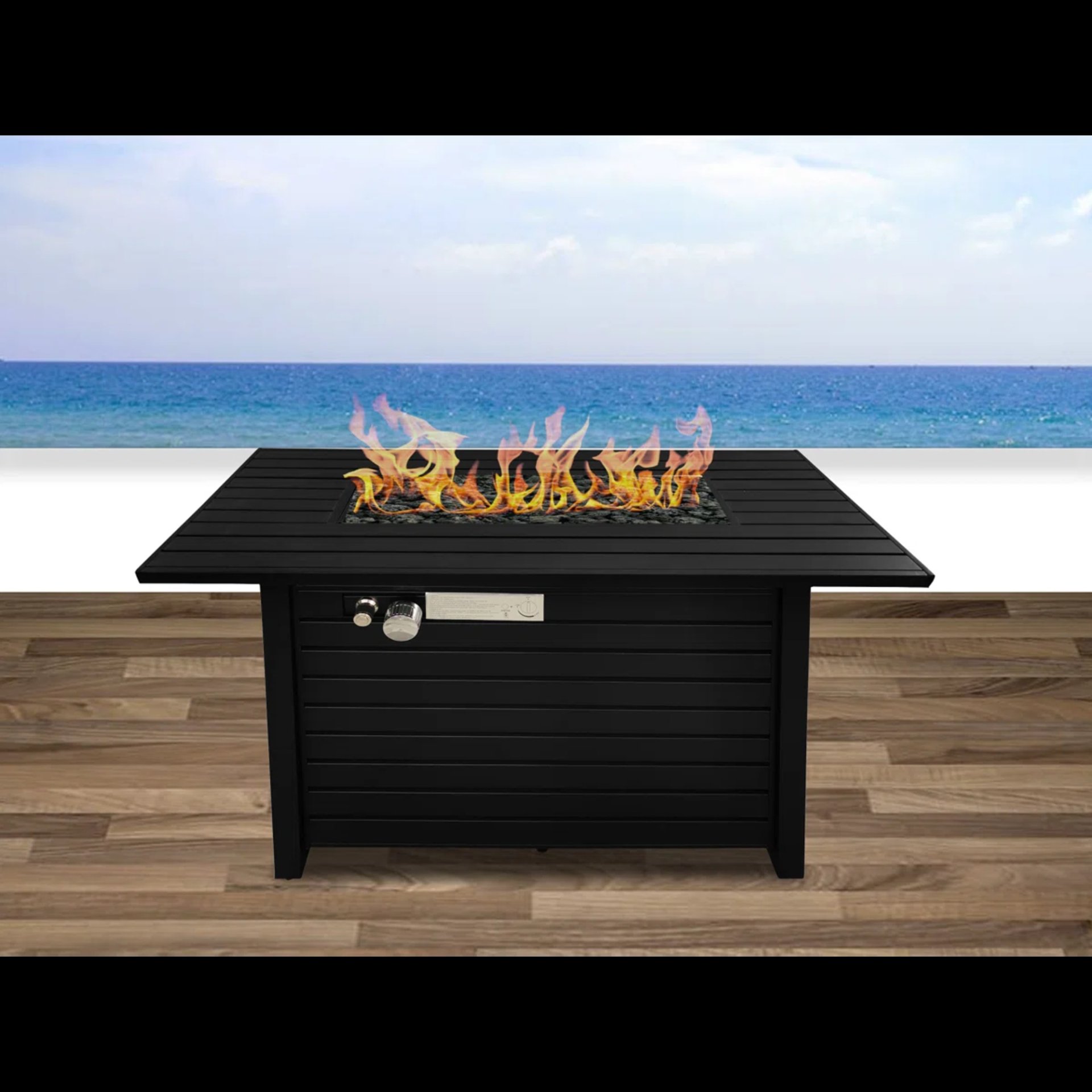 Outdoor Fire Pit Table With Lid, Modern Design - Black - Image 2