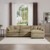 Stylish Corduroy L Shaped 3 Seater Sofa With Ottoman For Small Spaces - Tan - Image 9