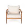 Mid Century Modern Outdoor Lounge Chair With Cushions Solid Wood For Patio, Garden, Balcony - Teak - Image 7
