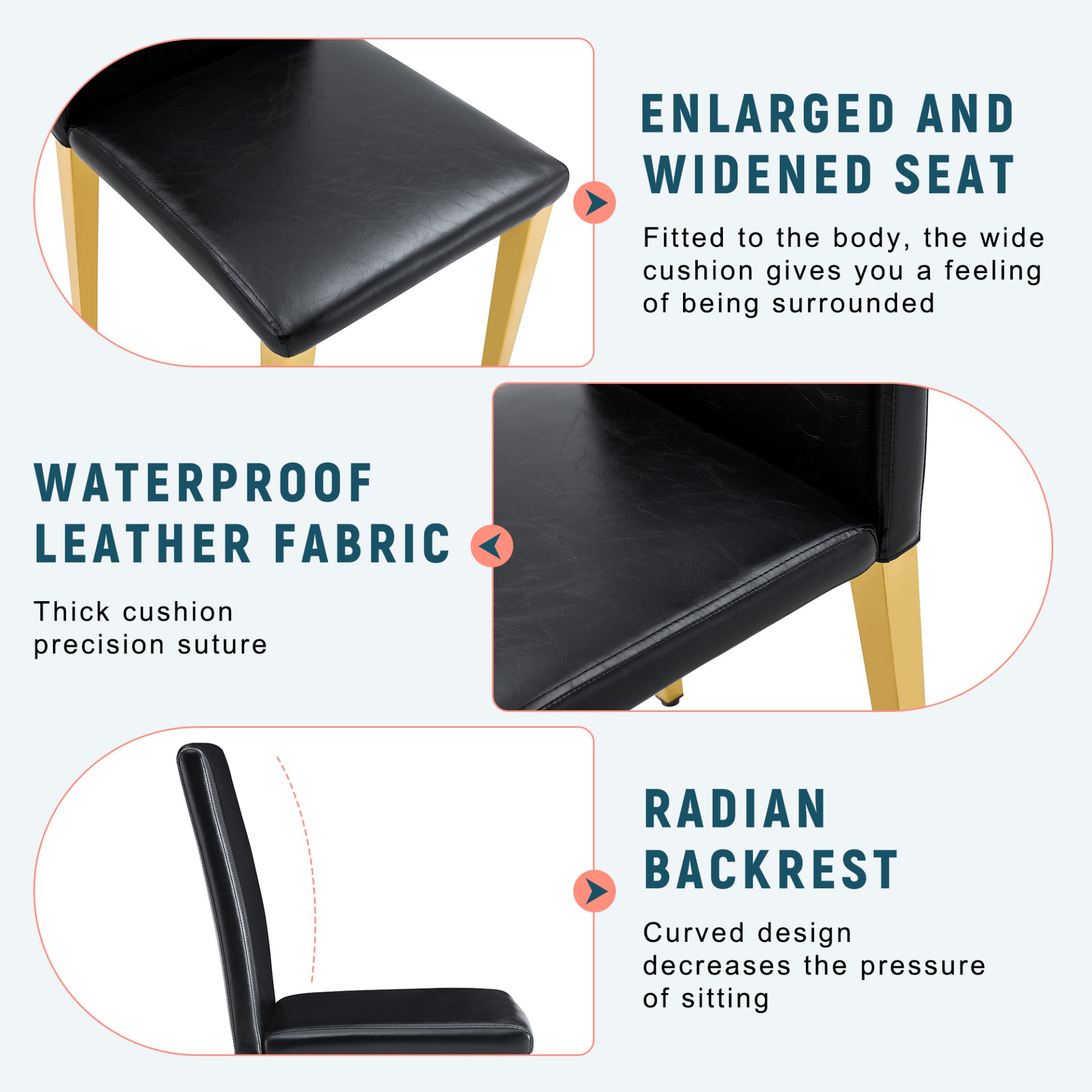 (Set of 4) Backrest Chairs With Gold Metal Legs A Perfect Pairing, Ideal For Minimalist And Modern Home Decor Styles - Black / Gold - Image 7