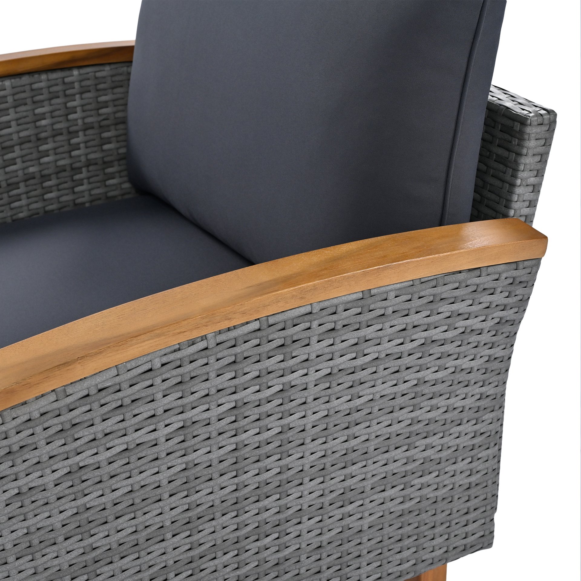 9 Piece Patio Rattan Furniture Set, Outdoor Conversation Set With Acacia Wood Legs And Tabletop, PE Rattan Sectional Sofa Set With Coffee Table, Washable Cushion - Gray - Image 14