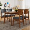Mid Century Modern Dining Table Set For 4, Solid Wood Dining Table And Solid Wood Chairs, 5 Pieces Farmhouse Dining Table And 4 Upholstered Chairs - Brown / Gray - Image 2
