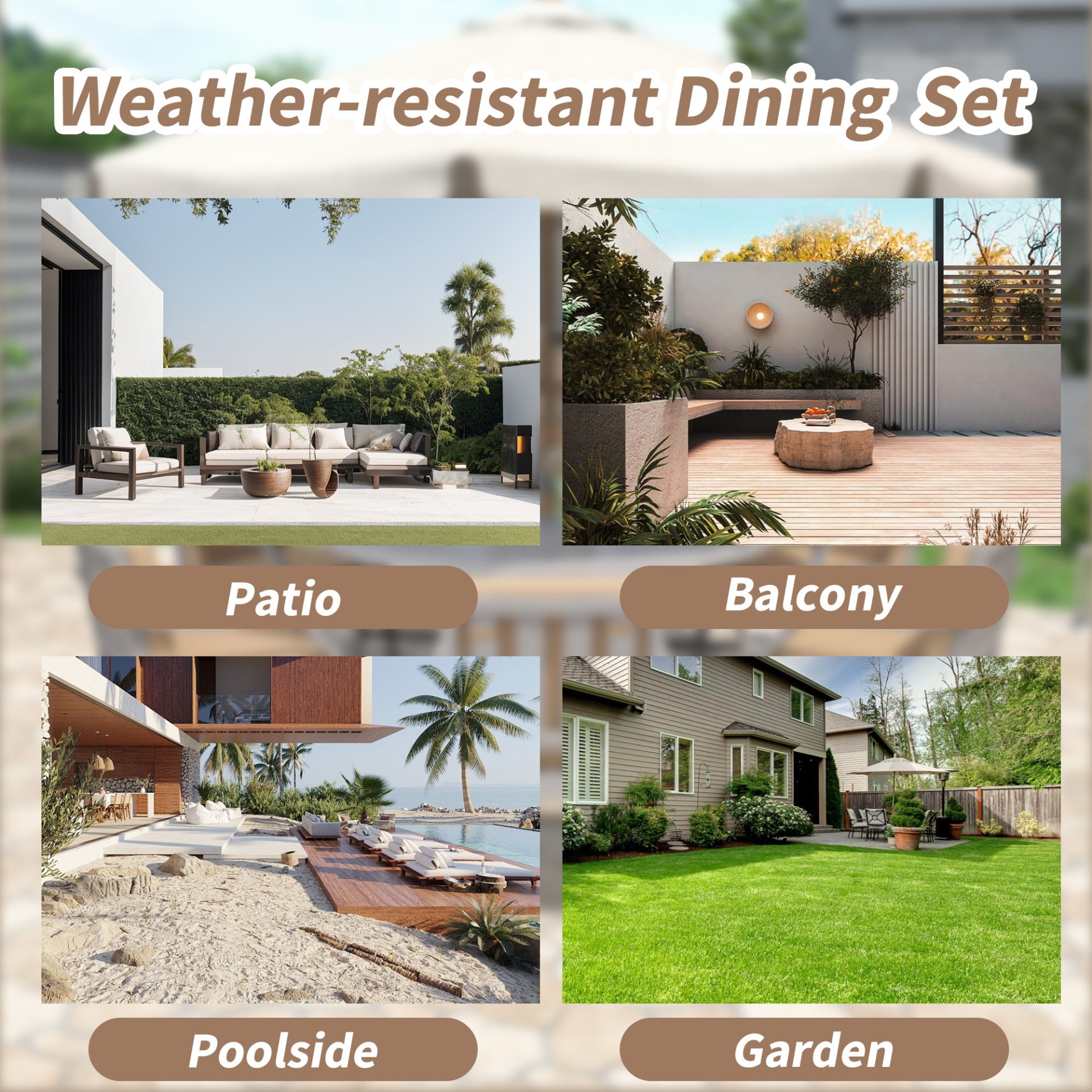 Outdoor Dinning Set 4 Person Outdoor Wooden Dinning Set With An Umbrella Hole And Removable Cushions For Patio, Backyard, Garden - Antique Gray - Image 6