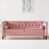 Mid-Century Velvet Sofa, Love Seats Sofa Furniture With Bolster Pillows, Button Tufted Couch For Living Room, Tool - Free Assembly - Pink - Image 4