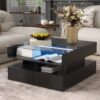 Lift Top Coffee Table With 2 Drawers, Hidden Space And LED Lights For Living Room - Black - Image 5