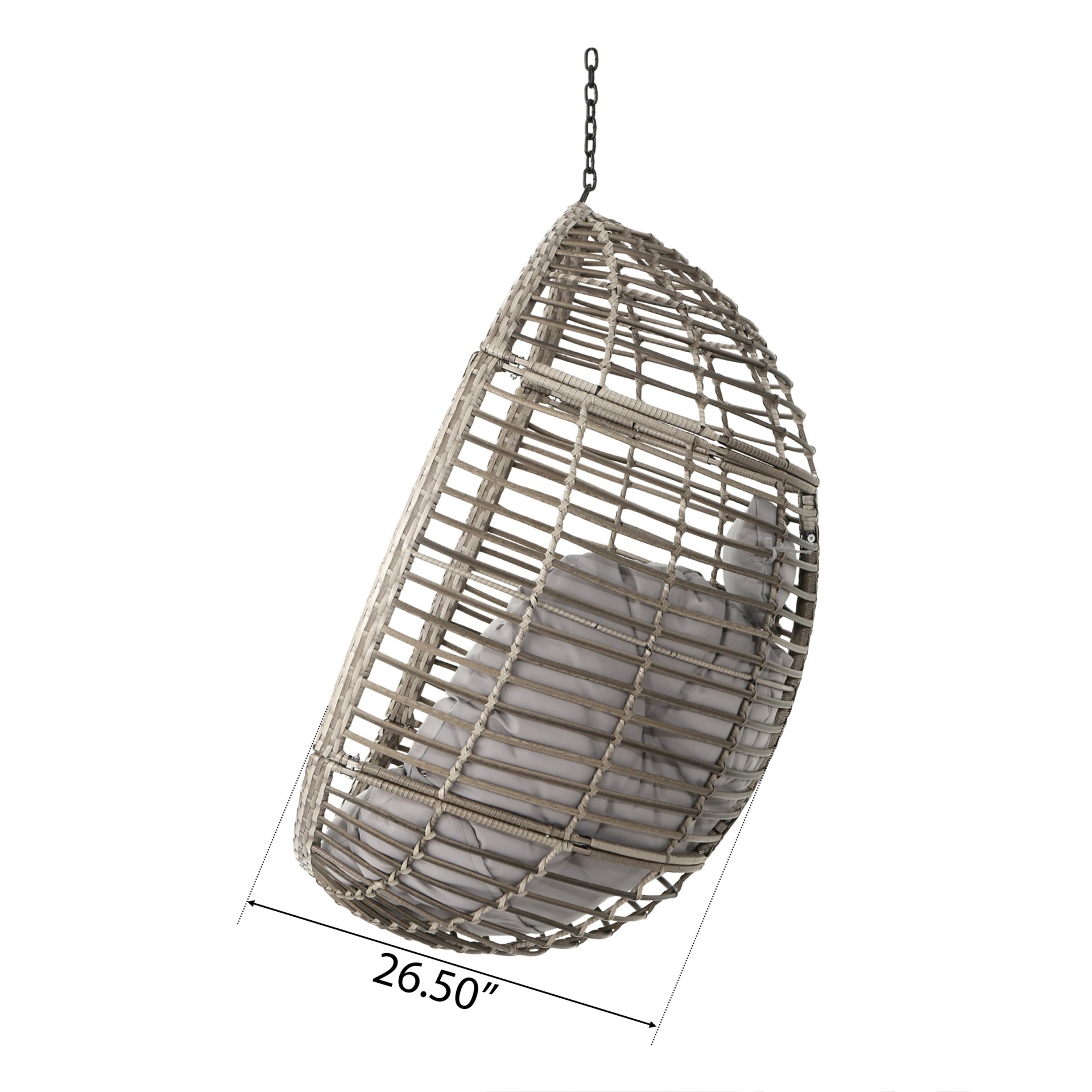 Charming Hanging Basket Chair With Cozy Wicker Weave And Sturdy Metal Frame - Gray - Image 5