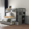 Twin Over Full / Twin Bunk Bed, Convertible Bottom Bed, Storage Shelves And Drawers - Gray - Image 2