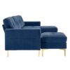 Elegant Convertible L - Shape Sectional Sofa Couch With Movable Ottoman, Velvet Upholstery - Blue - Image 17