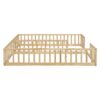 Double Twin Floor Bed With Fence, Guardrails, Without Door - Natural - Image 15