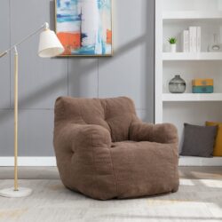 Soft Teddy Fabric Tufted Foam Bean Bag Chair With Teddy Fabric - Coffee