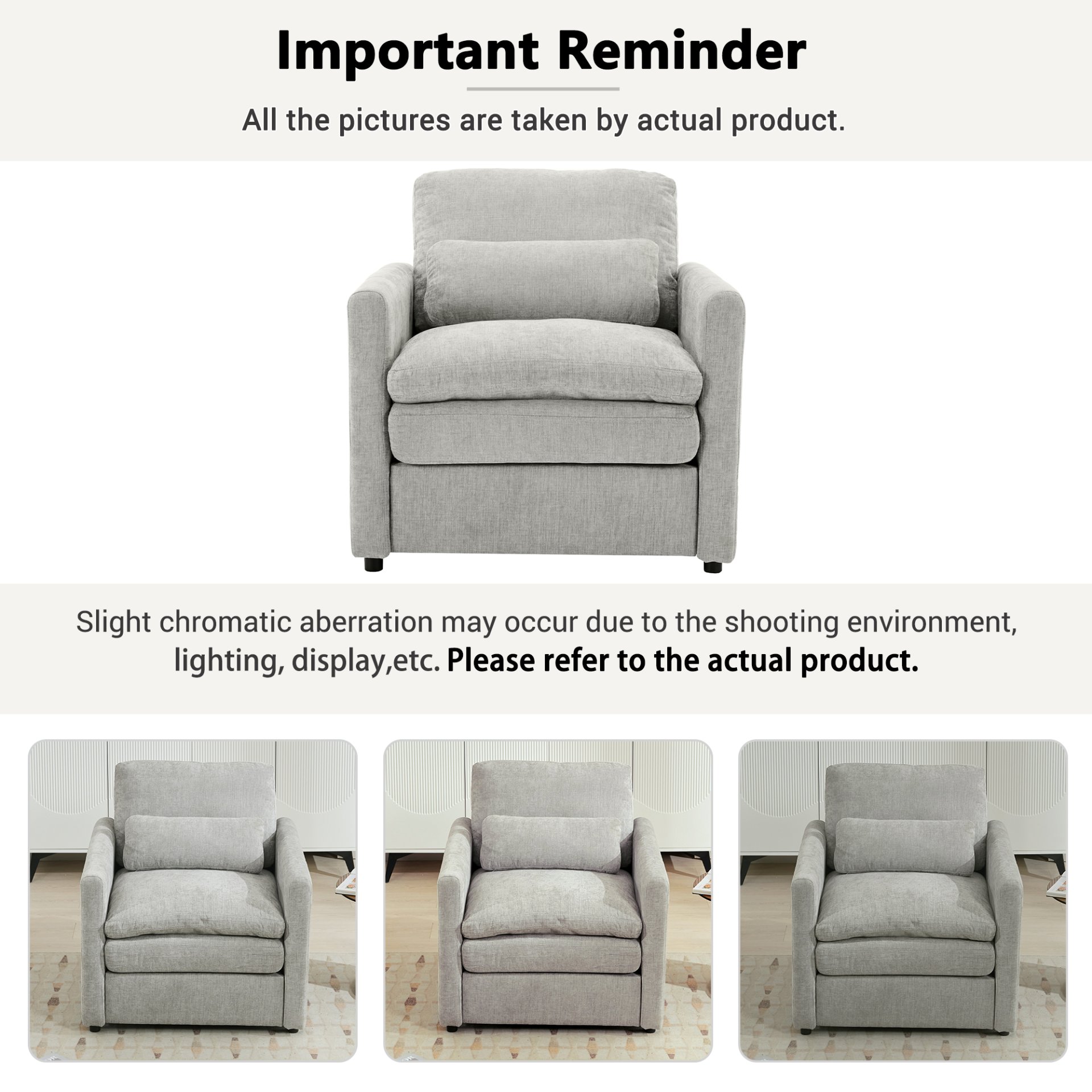 Cozy Upholstered Armchair Oversized Comfy Cloud Sofa Double Cushion Single Sofa Plush Cushion Armchair For Living Room - Light Gray - Image 7