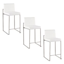 Fuji - Contemporary High Back Counter Stool (Set of 3) - White - Velvet