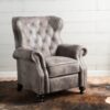 Accented Push Back Recliner Chair With Rolled Arms, Cocooning Comfort - Brown Gray - Image 2
