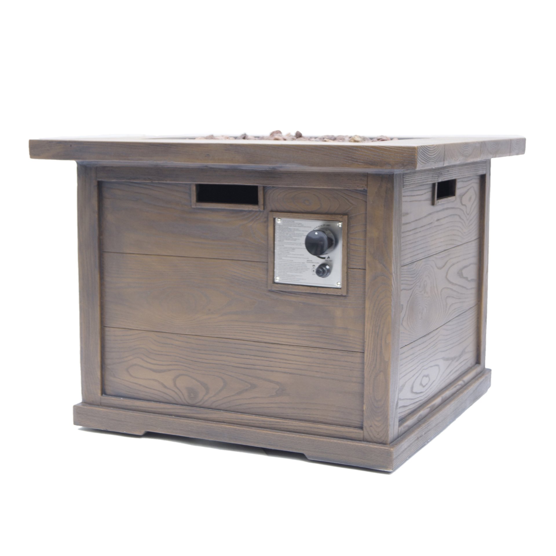 Outdoor Patio Square Gas Burning Fire Pit, Tank Inside, 40000 Btu - Brown Wood Pattern - Image 8