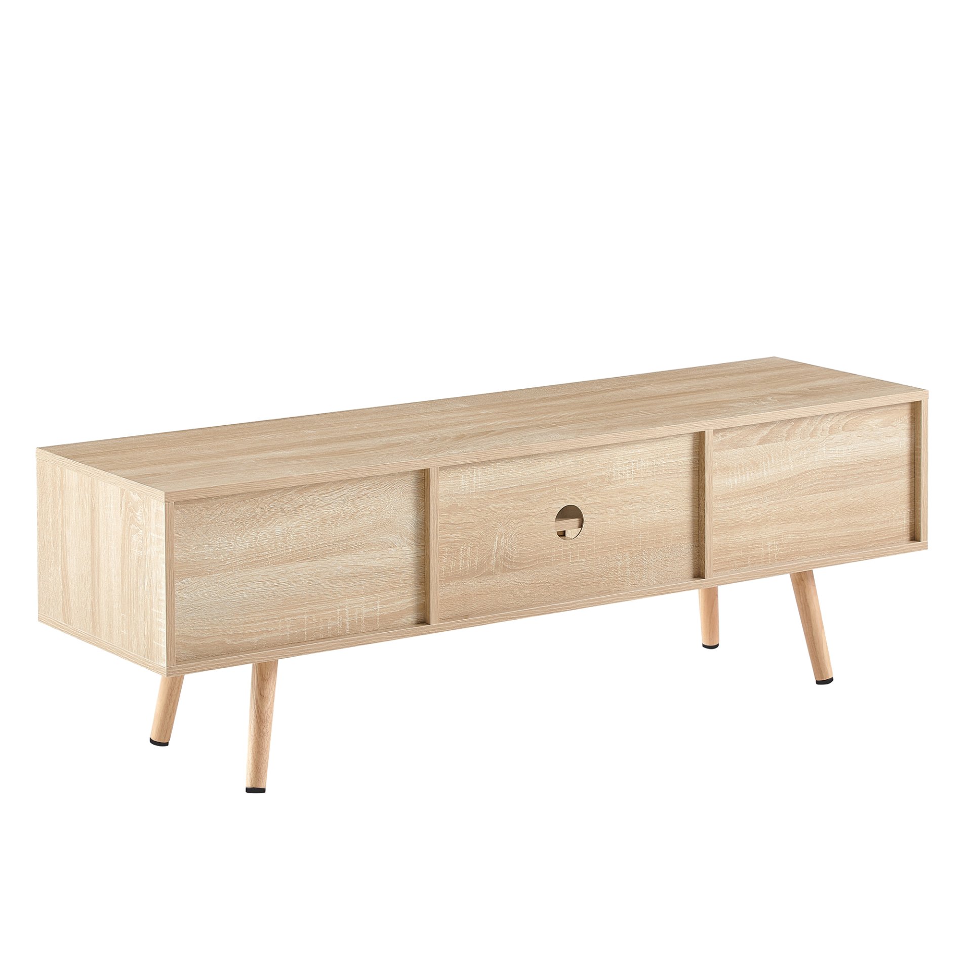 55.12" Rattan TV Cabinet, Double Sliding Doors For Storage, Adjustable Shelf, Solid Wood Legs, TV Console For Living Room - Natural - Image 10