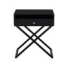 Koda - Wooden End Side Table Nightstand With Glass Top, Drawer And Metal Cross Base - Black - Image 3