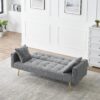 Contemporary Teddy Fleece Sofa Bed With 2 Throw Pillows And Metal Legs - Gray - Image 4