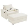 Modern Style Armchair Chaise Lounge Sofa Couch With Movable Storage Ottoman, USB Ports, Cup Holders, Phone Holder Chenille - Beige - Image 16