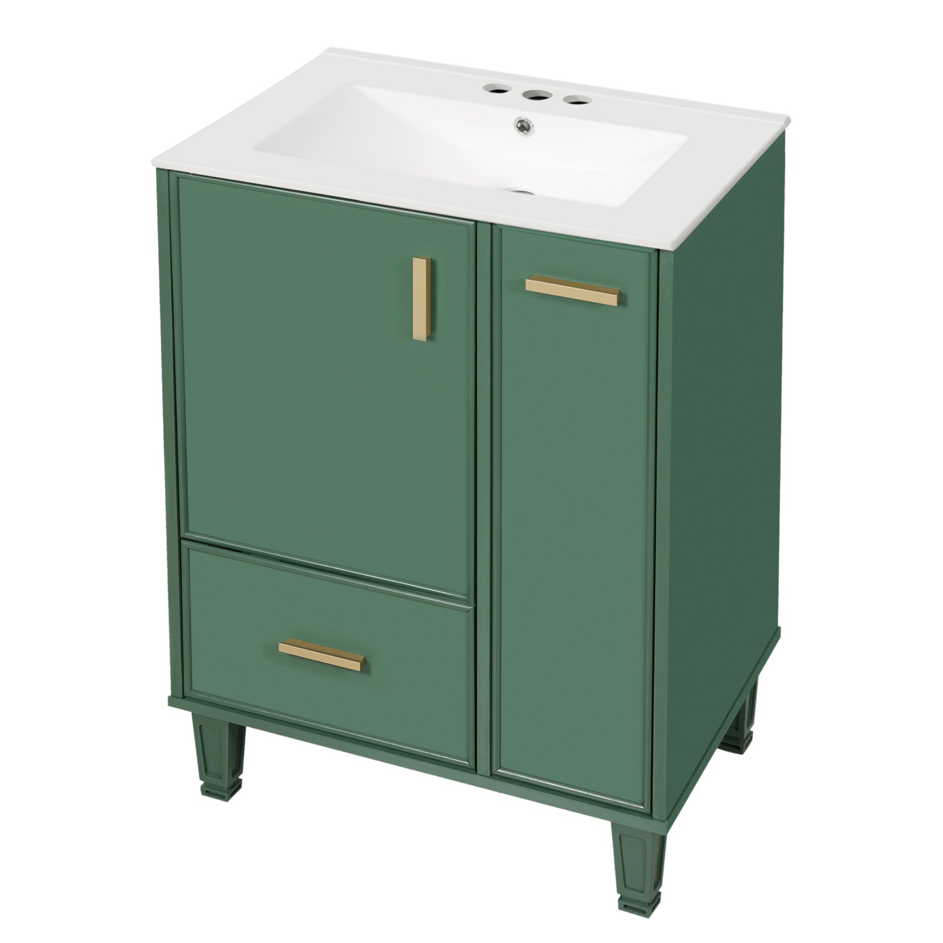 Solid Wood And 24" Bathroom Vanity With Sink, Deep Drawer, Door Shelf, 2 Tier Basket - Green - Image 13