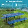 Outdoor Steel Picnic Rectangular Table With Umbrella Pole - Blue - Image 5