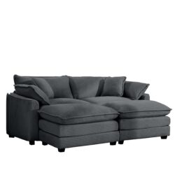 Contemporary Corduroy 2 Seater Sofa With Ottoman Ideal For Small Spaces - Gray