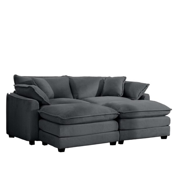 Contemporary Corduroy 2 Seater Sofa With Ottoman Ideal For Small Spaces - Gray