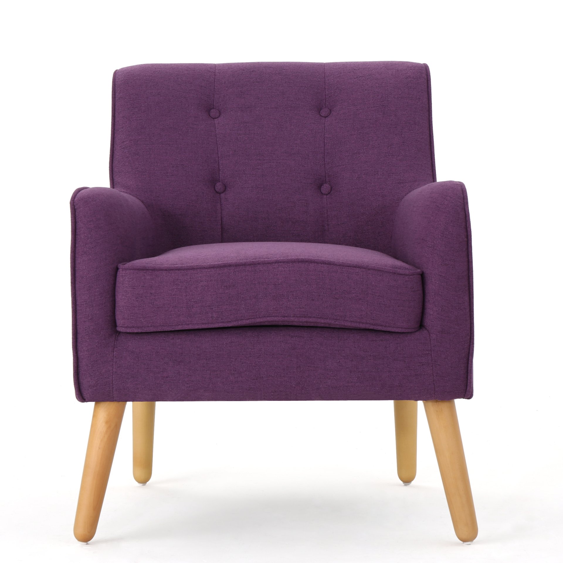 Modern Arm Chair With Tufted Back Fabric And Birch Wood Legs - Purple - Image 5