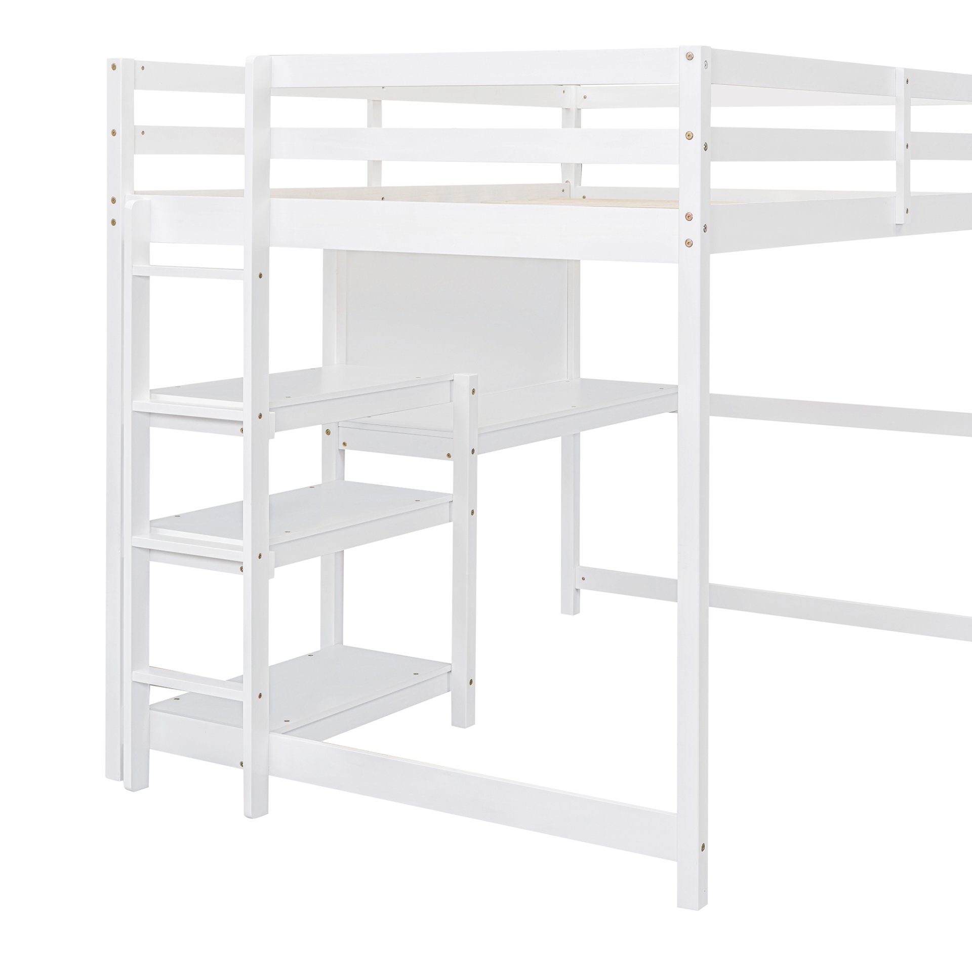 Full Size Loft Bed With Shelves, Desk And Writing Board - White - Image 9
