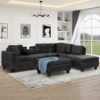 Modern Sectional Sofa With Storage Ottoman, L - Shape Couch With 2 Pillows And Cup Holders - Black - Image 3