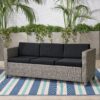 Thalassa - Outdoor 3 Seater Sofa With Removable Cushions And Steel Frame - Dark Gray / Black - Image 9